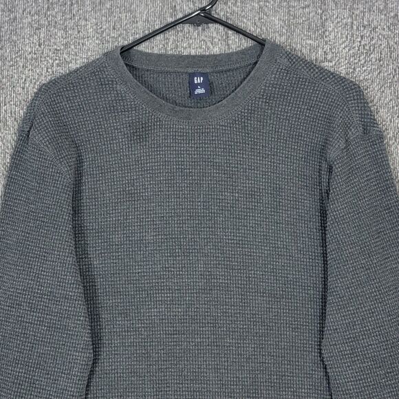 Gap Shirt Mens L Gray Vintage Y2K Waffle Knit Long Sleeve Crew Neck Thermal Top - Picture 2 of 11